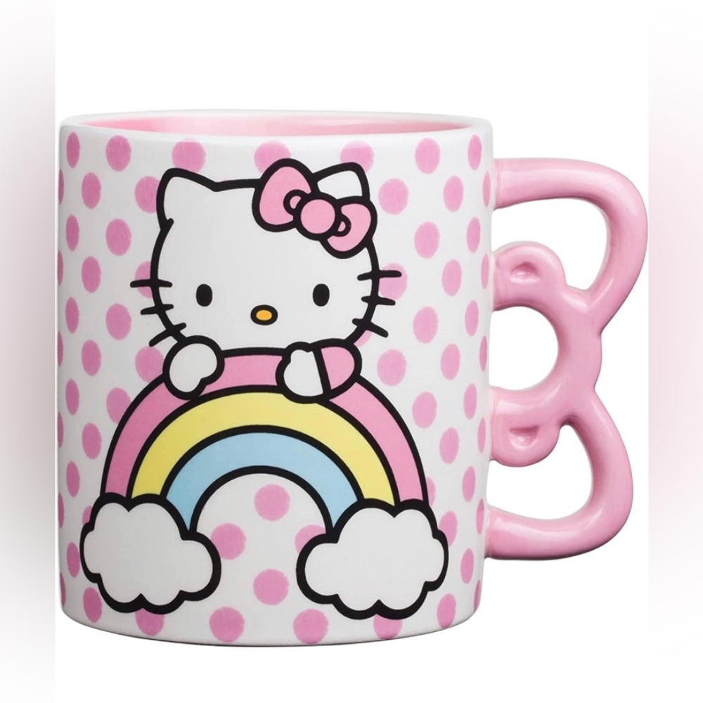 Sanrio Hello Kitty Rainbow Dots Ceramic Mug with Sculpted handle, 20 Ounces